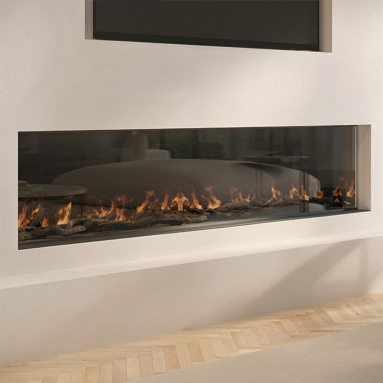 Black 3-Sided Inset Electric Media Wall Smart Fire Place - 70 Inch - AmberGlo