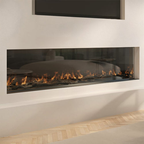 Black 3-Sided Inset Electric Media Wall Smart Fire Place - 70 Inch - AmberGlo