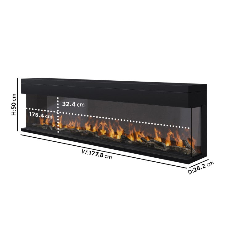 Black 3-Sided Inset Electric Media Wall Smart Fire Place - 70 Inch - AmberGlo