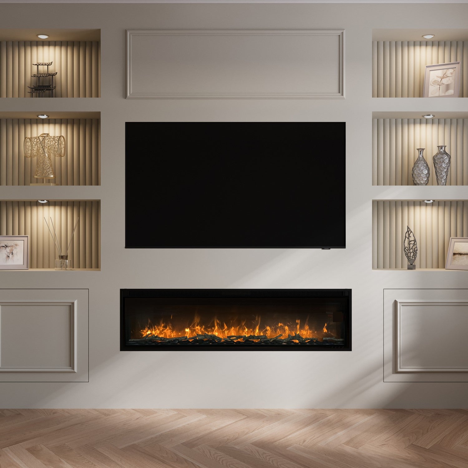 60 Inch Recessed Wide Electric Fireplace Insert with Realistic LED Flames