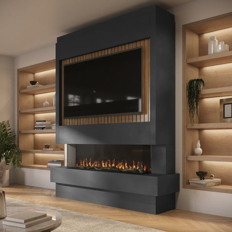 Prebuilt Media Wall with 3-Sided Electric Fireplace with Premium 50inch Fire