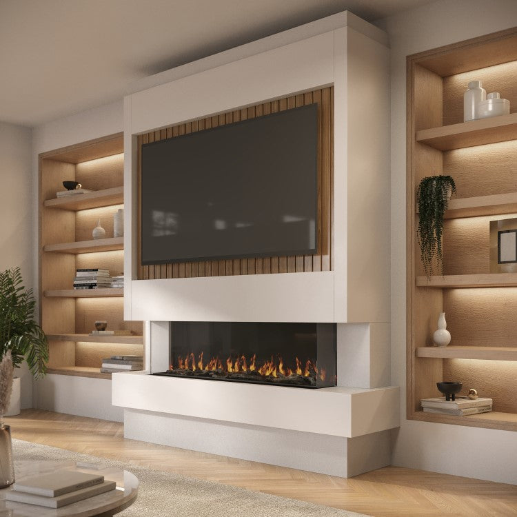 Prebuilt Media Wall with 3-Sided Electric Fireplace with Premium 50inch Fire