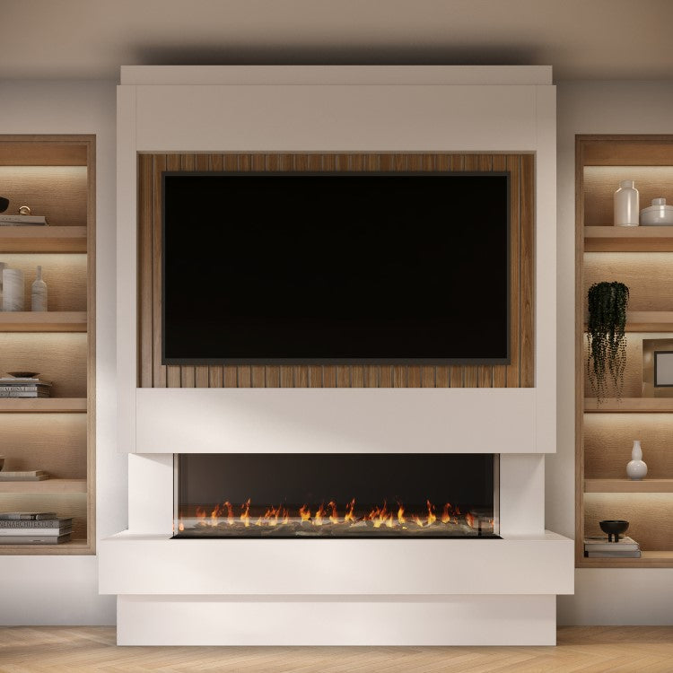 Prebuilt Media Wall with 3-Sided Electric Fireplace with Premium 50inch Fire