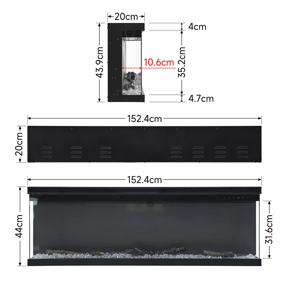 Zara 50 Inch Electric Fireplace – Recessed, Wall Mounted & Freestanding 3-Sided Glass LED Fireplace Heater with Remote Control, 9 Flame Colors