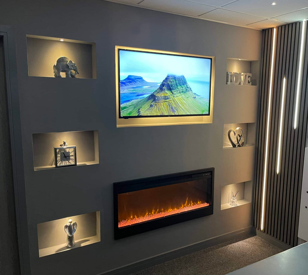 60 Inch Wall Mounted Electric Fireplace – Modern Slim Recessed LED Fireplace Heater with Remote Control