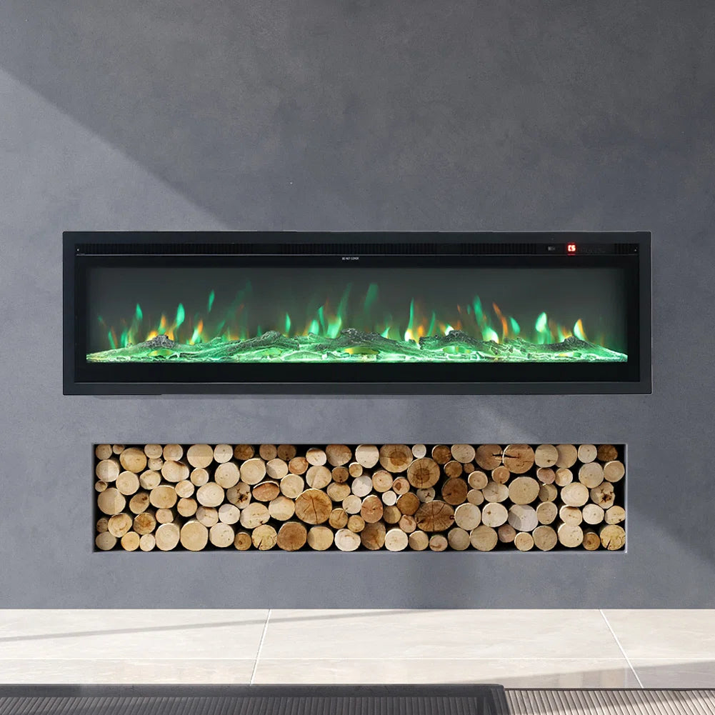 Elite 60 Inch Recessed Wide Electric Fireplace Insert with Realistic LED Flames