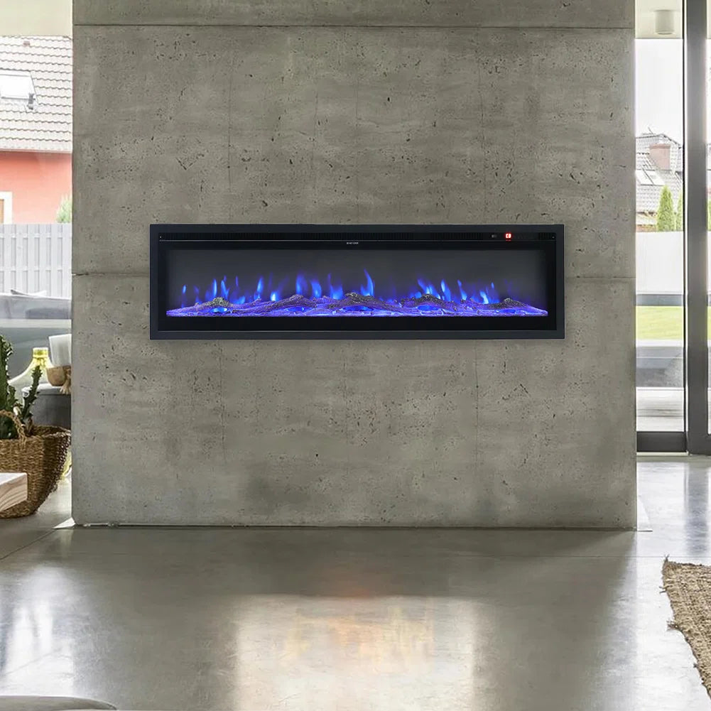 Elite 60 Inch Recessed Wide Electric Fireplace Insert with Realistic LED Flames