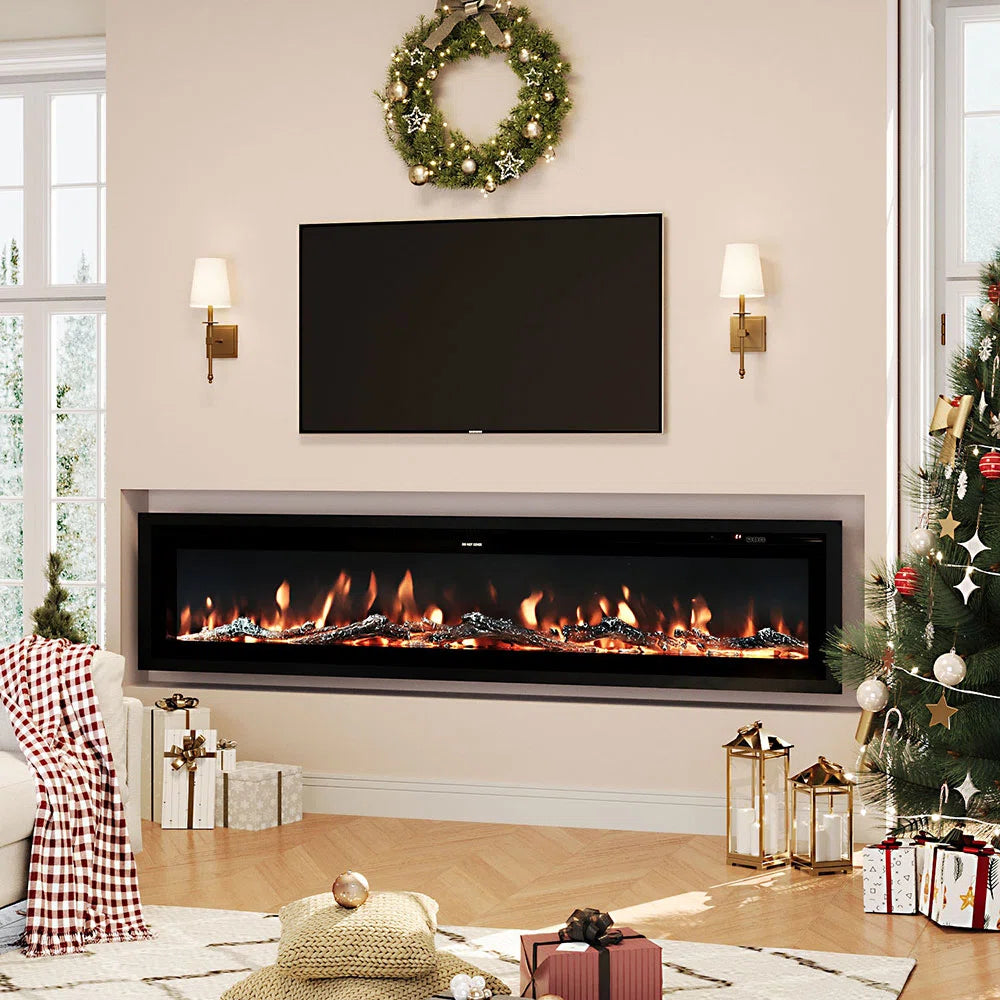 Elite 60 Inch Recessed Wide Electric Fireplace Insert with Realistic LED Flames
