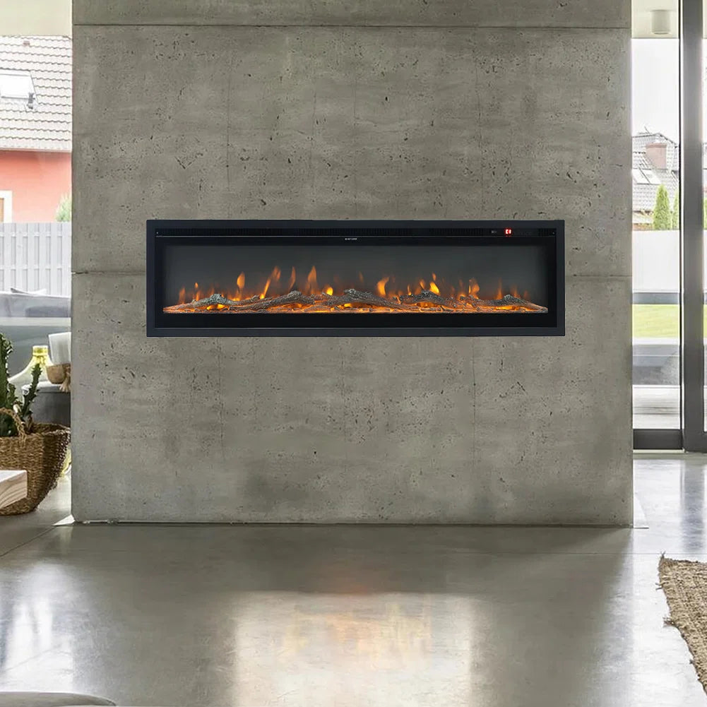 Elite 60 Inch Recessed Wide Electric Fireplace Insert with Realistic LED Flames