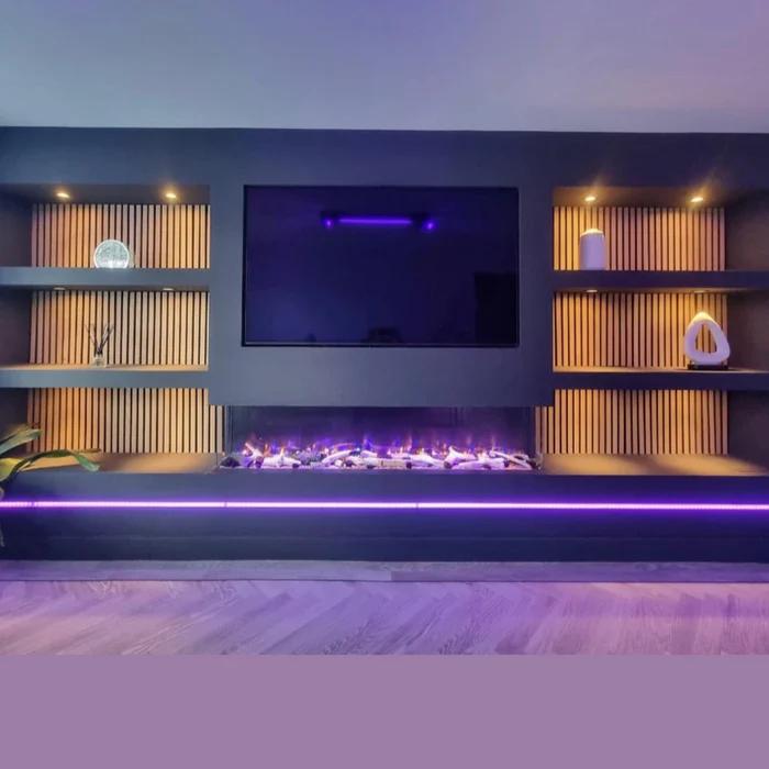 Prebuilt Media Wall with 3-Sided Electric Fireplace with Premium 50inch Fire