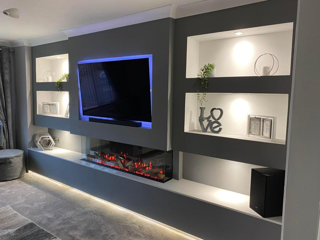 Prebuilt Media Wall with 3-Sided Electric Fireplace with Premium 50inch Fire