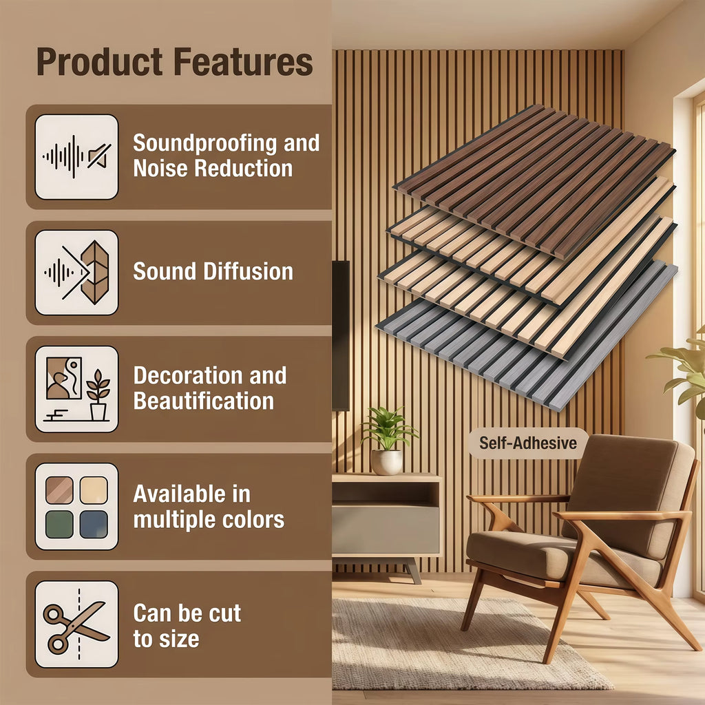 Wood Slat Acoustic Panels, 120cm * 60cm Large Decorative Wall Panels, White/Walnut/Ash/Grey, Soundproof Panels for Office, Home Theater, Recording Studio, Living Room