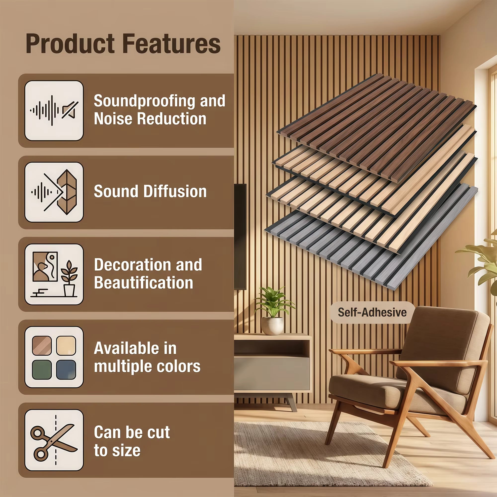 Wood Slat Acoustic Panels, 120cm * 60cm Large Decorative Wall Panels, White/Walnut/Ash/Grey, Soundproof Panels for Office, Home Theater, Recording Studio, Living Room