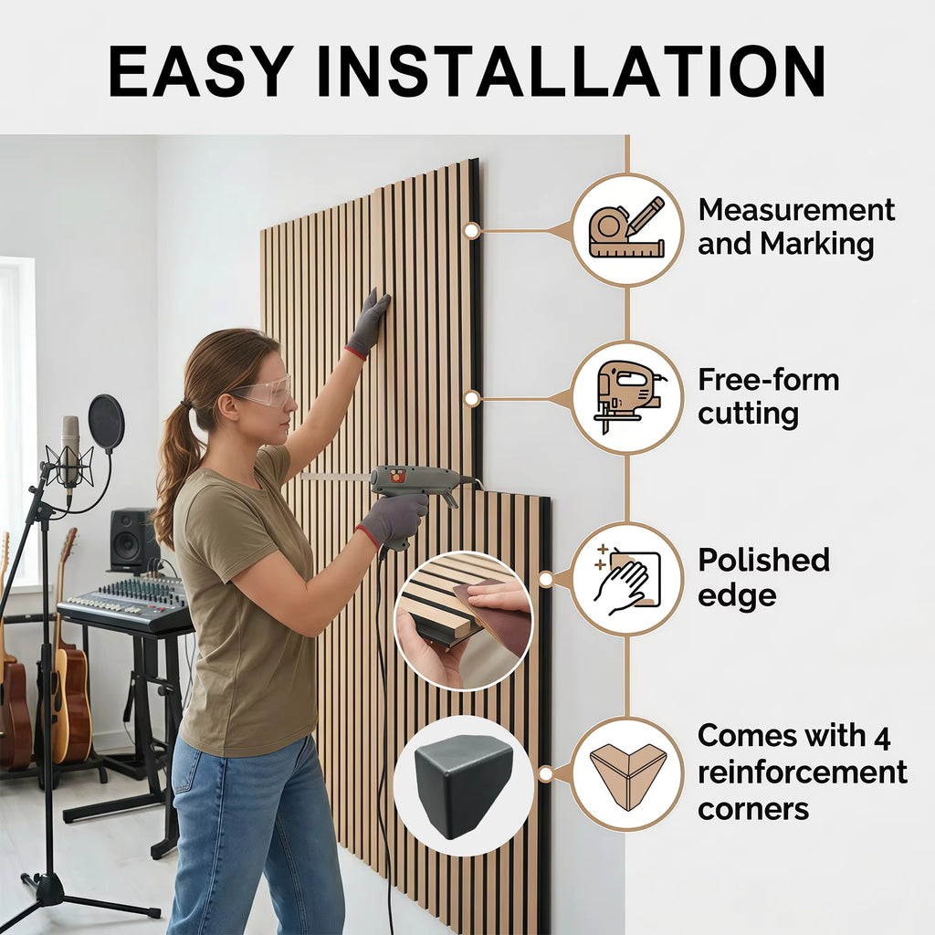 Wood Slat Acoustic Panels, 120cm * 60cm Large Decorative Wall Panels, White/Walnut/Ash/Grey, Soundproof Panels for Office, Home Theater, Recording Studio, Living Room