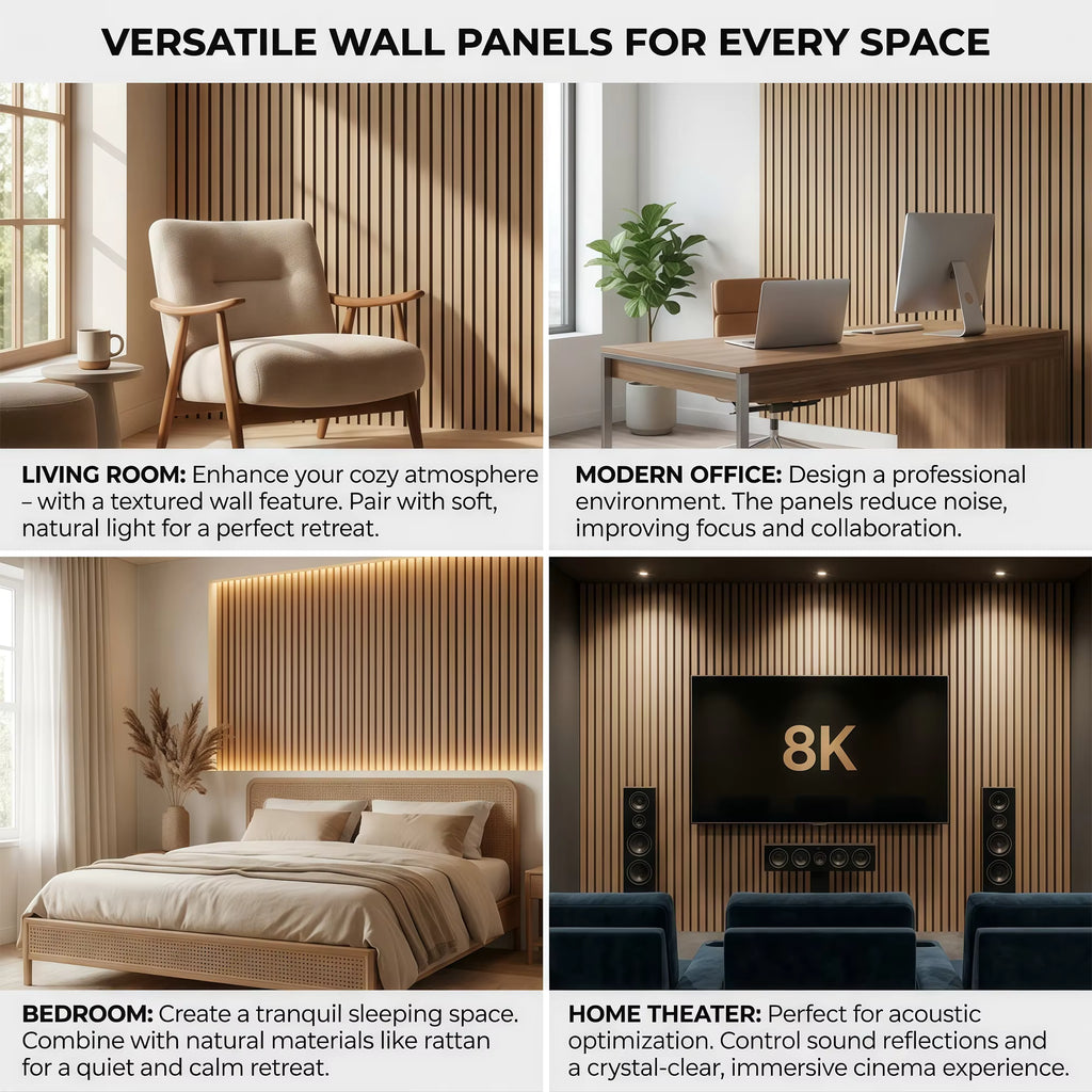 Wood Slat Acoustic Panels, 120cm * 60cm Large Decorative Wall Panels, White/Walnut/Ash/Grey, Soundproof Panels for Office, Home Theater, Recording Studio, Living Room