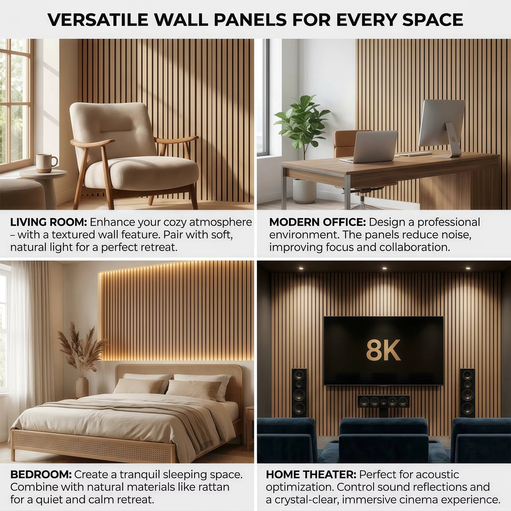 Wood Slat Acoustic Panels, 120cm * 60cm Large Decorative Wall Panels, White/Walnut/Ash/Grey, Soundproof Panels for Office, Home Theater, Recording Studio, Living Room