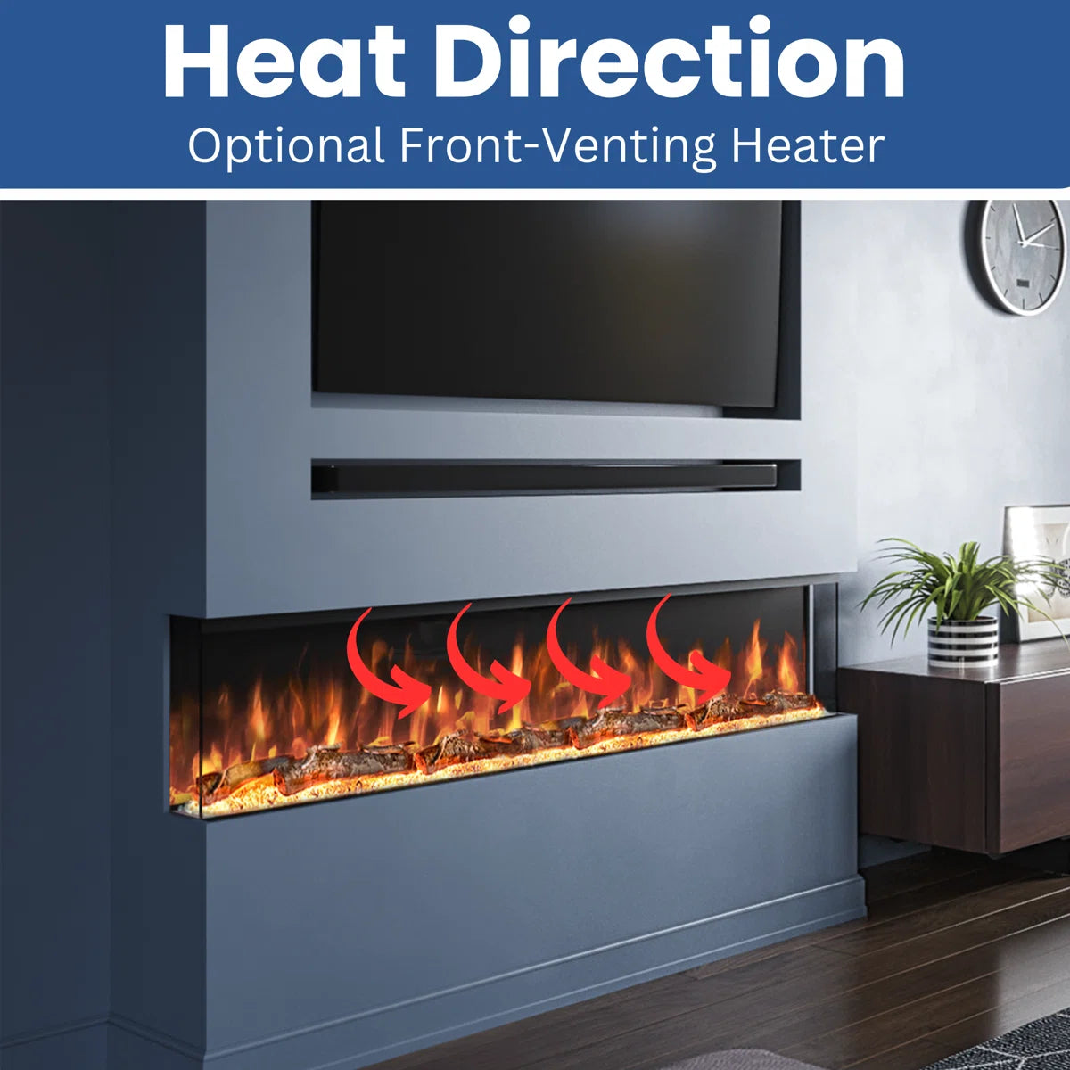 Elite Luxury Series 3-Sided Panoramic Electric Fireplace | TV Media Wall Compatible |