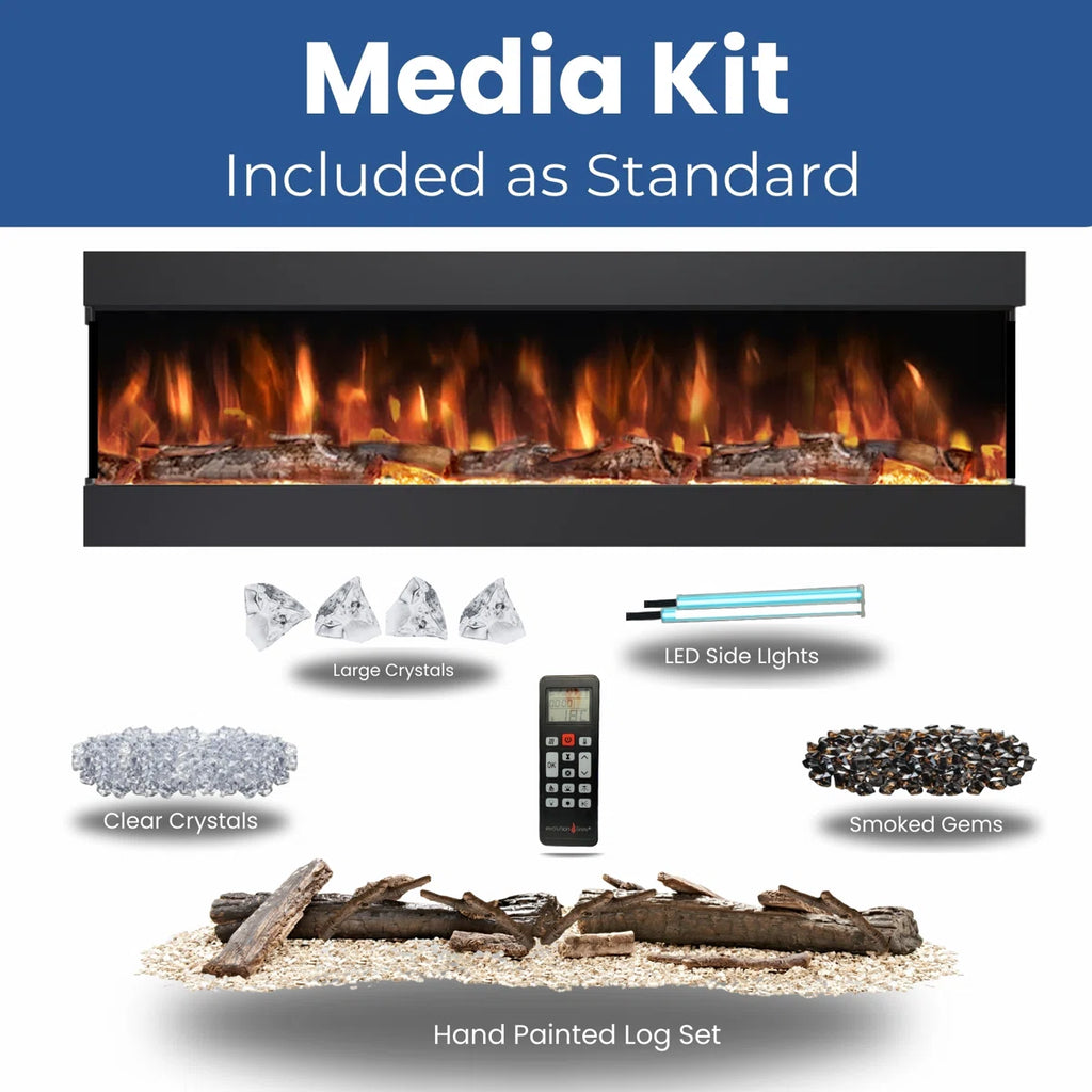 Elite Luxury Series 3-Sided Panoramic Electric Fireplace | TV Media Wall Compatible |