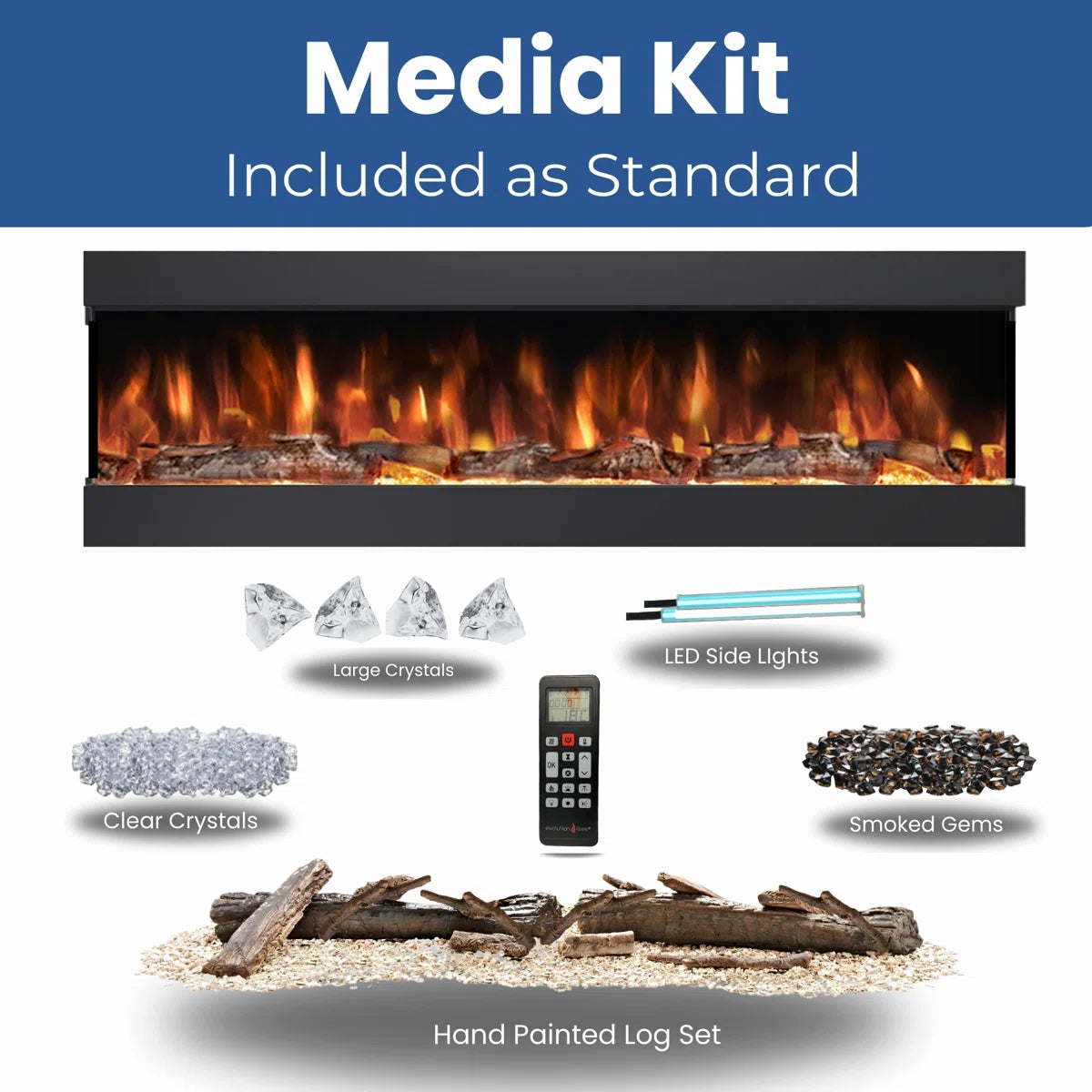Elite Luxury Series 3-Sided Panoramic Electric Fireplace | TV Media Wall Compatible |