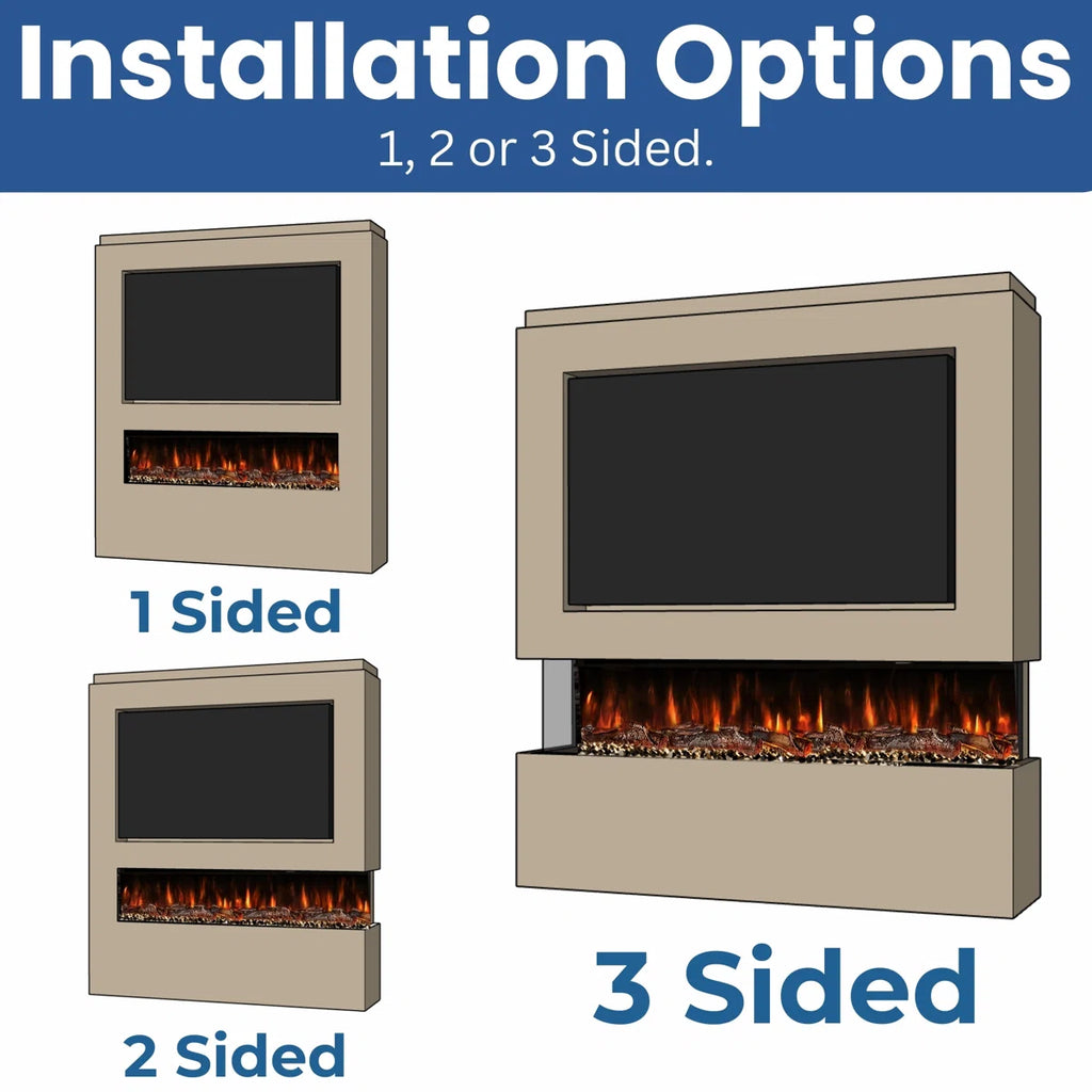 Elite Luxury Series 3-Sided Panoramic Electric Fireplace | TV Media Wall Compatible |