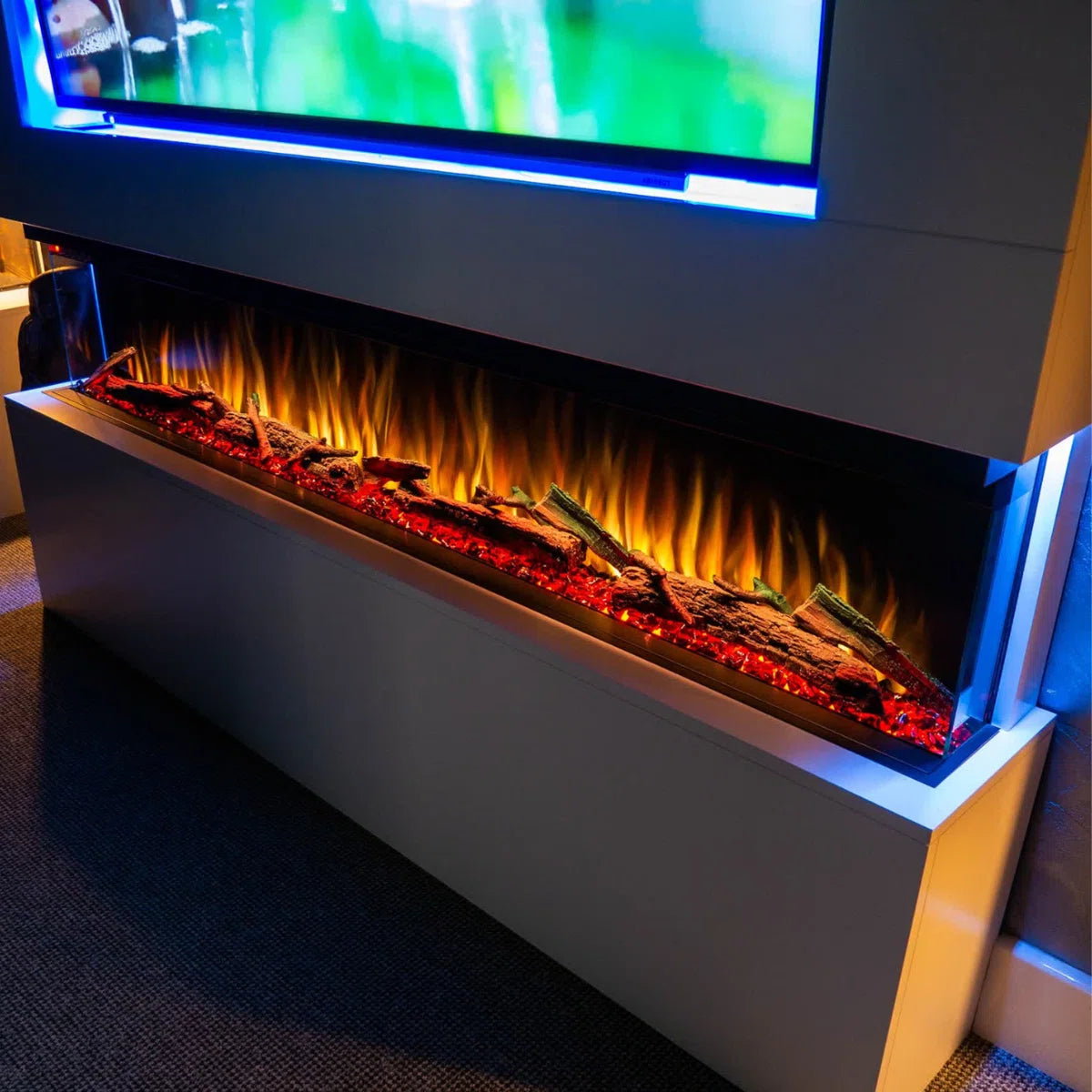 Elite Luxury Series 3-Sided Panoramic Electric Fireplace | TV Media Wall Compatible |
