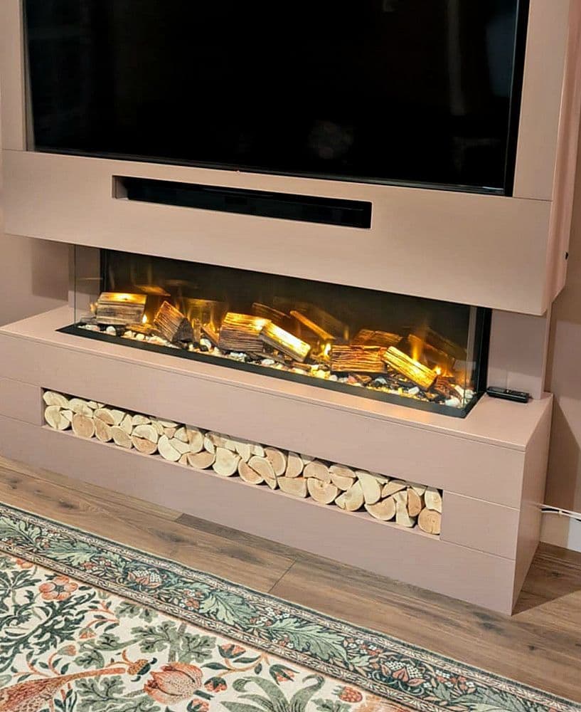 EZE Glow 72" Electric Fire Media Wall Fireplace 3 sided or recessed log set