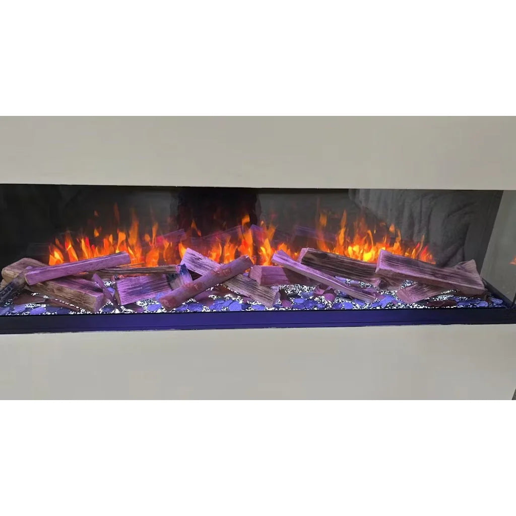 EZE Glow 72" Electric Fire Media Wall Fireplace 3 sided or recessed log set