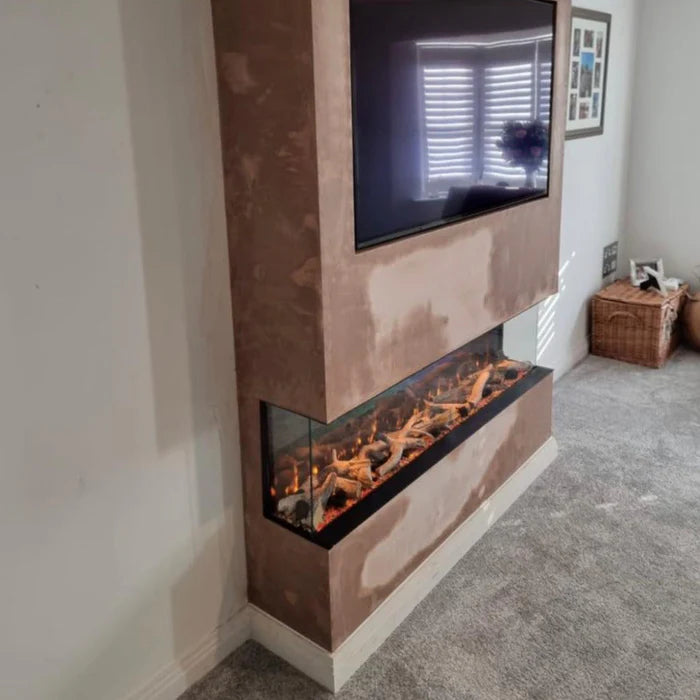 Zara 50 Inch Electric Fireplace – Recessed, Wall Mounted & Freestanding 3-Sided Glass LED Fireplace Heater with Remote Control, 9 Flame Colors