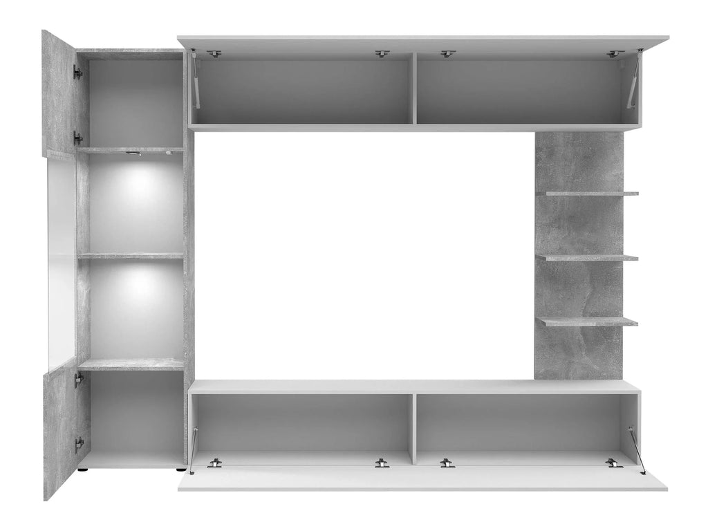 Media Wall – Walnut & Black Marble | Flatpack with LED Lighting